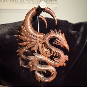 🐉 Hand-Carved Dragon Wooden Earrings – Statement Tribal Boho Jewelry